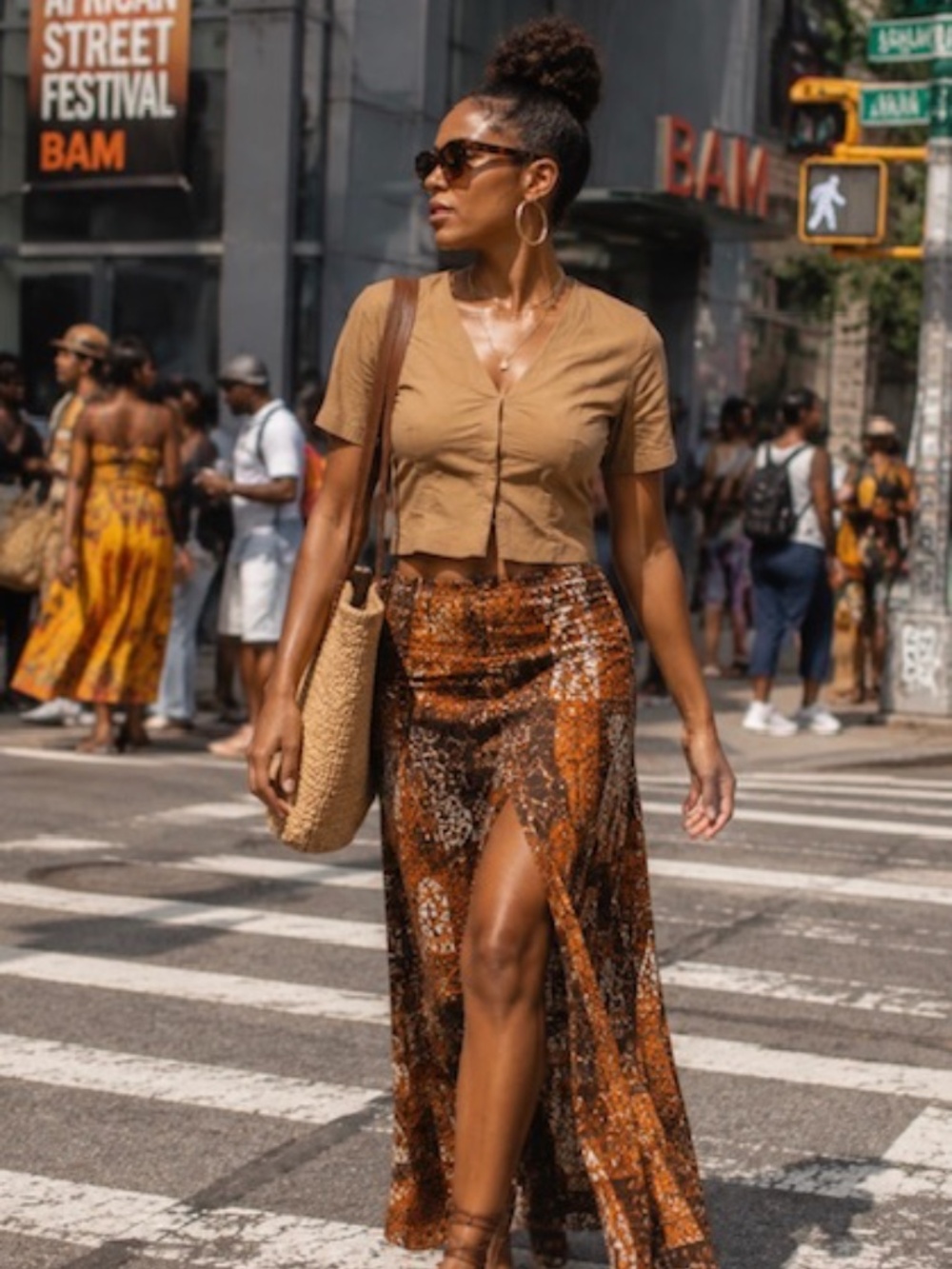 H&M Camel Hook and Eye Puff Sleeve Corset Top